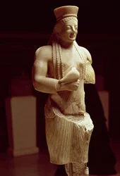 Kore Figure of a Young Female Athenian Holding a Bird Offering, Greek, c.540-530 BC