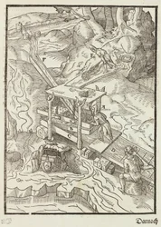 Washing of gold ore - Engraving from Description of ores and main mining methods, by Lazarus Ecker