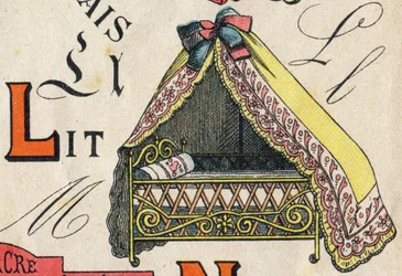 Letter L. Engraving in "ABC Toys". Epinal imaging in chromolithography, circa 1890