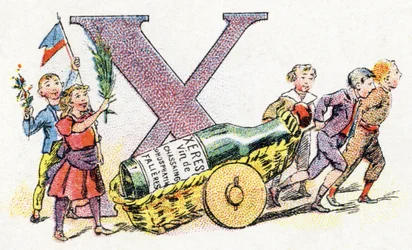 Letter X: Xeres. Alphabet of Phosphatine Falieres. Engraving. Brevete alphabet S.G.D.G. by pharmacist Pierre Emile Falieres. Illustrations in chromolithography, late 19th century.