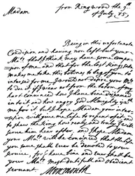 Letter begging for mercy, written by James, Duke of Monmouth after the failure of his rebellion and on the day after his capture, to the Dowager Queen Catherine of Braganza, 9 July