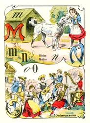 Letters M N and O as Medor, Niche and Swiss Orchestra