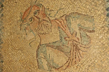 Roman mosaic of old man with beard & wreath, Libya