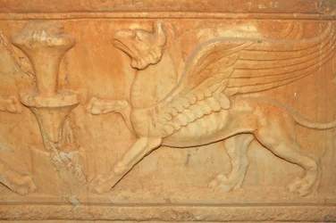Mythical beast carving detail on Attic Sarcophagus (2nd century AD), Libya