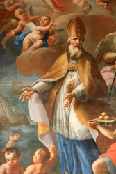 Life of Saint Nicolas, Bishop of Myra. St. Nicolas de Veroce church, Saint-Nicolas de Veroce, France