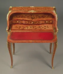 Louis XV bureau de dame, with floral marquetry and ormolu mounts, by Bernard II van Risenburgh