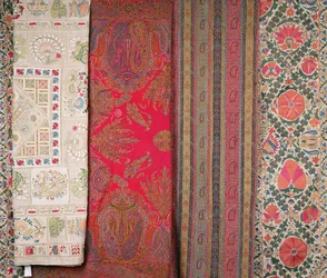 Mihrab Susani, Uzbekistan, late 19th century; Shawl, Kashmir, made by Momtaz