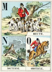 M N O: Pack, Nocturne, Obstacle - The Hunting Alphabet, c.1890