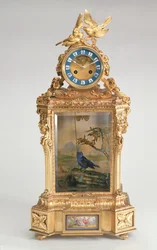 Mantel clock, porcelain-mounted ormolu, with singing bird automaton, French
