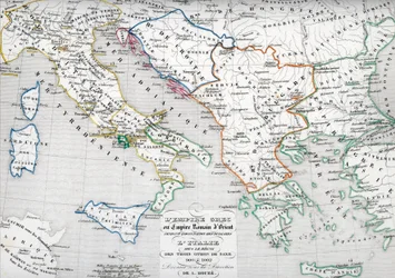 Map of the Byzantine Empire during the occupation of Bulgarians and Italy during the reign of Otto I, Otto II and Otto III
