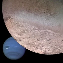 Montage of Neptune and its moon Triton