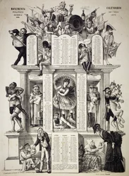 Monumental political calendar, year 1875, bottom left, Grossi Augusto