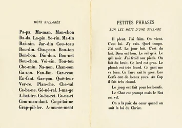 Words, Syllables, and Small Phrases on One-Syllable Words - Engraving from ABCD of Little Girls. Pellerin & Cie, printer-publisher, Epinal, circa 1890. Series A.