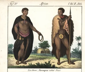 Nama couple (South Africa). Lithography for the book: “Galerie complete en tableaux fideles des peuples d
