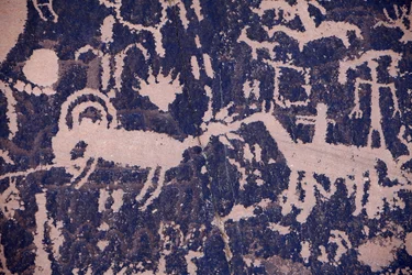 Newspaper Rock. Indian Petroglyphs of North America of Navajo tribes and Utah