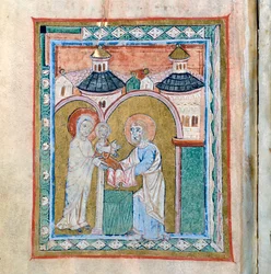 Page of a codex showing the Presentation at the Temple, Treasury of the Cathedral of Vercelli