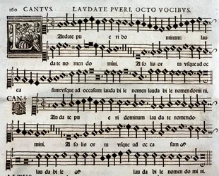 Page of Musical Score of Laudate Pueri Psalm with 8 Voices by Tomas Luis de Victoria