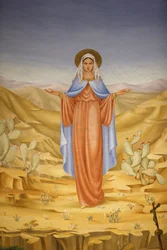 Painting in the Visitation church in Ein Kerem: Virgin Mary in the Holy Land, Ein Kerem, Israel