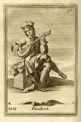 Pandura string instrument of Byzantine origin, ancestor of mandolin. In 