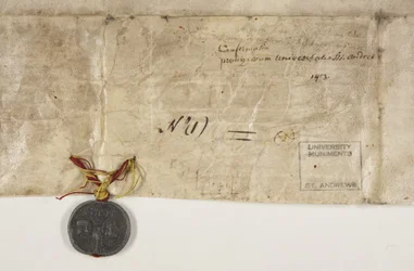 Papal Bull confirming charter of Bishop Henry Wardlaw, verso