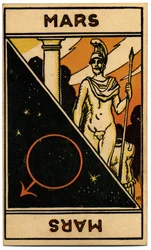 Paranormal. Astrology. Mars (Planet). Astrologic Card from: Le Tarot Astrologique, by Georges Muchery, France