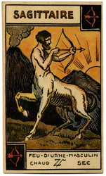 Paranormal. Astrology. Sagittarius (the Archer). Astrologic Card from: Le Tarot Astrologique, by Georges Muchery, France