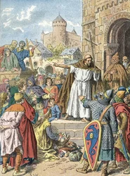 Peter the Hermit preaching the Crusade with the cry of 