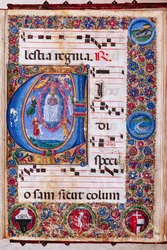 Piccolomini Library: choir book, cod. 15.Q., ff. 64r with “Assumption of the Virgin”