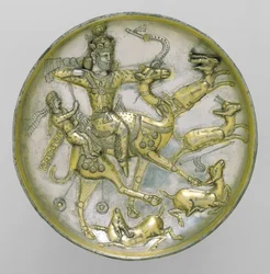 Plate with a hunting scene from the tale of Bahram Gur and Azadeh, c.5th century