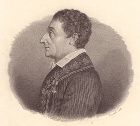 Portrait of Italian Mathematician and Astronomer Joseph-Louis Lagrange, or Giuseppe Lodovico Lagrangia (1736-1813), copper engraving by Locatelli from medal