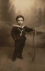 Portrait of a child with a circle, postcard