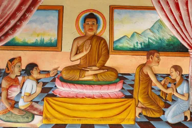 Preah Prom Rath Monastery: Life of the Buddha - Buddha and His Son Rahula, Siem Reap, Cambodia
