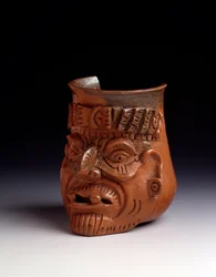 Pre-Columbian art, Maya civilization, Postclassic period: anthropomorphic clay vase depicting an old man