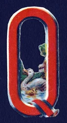 Q as Quack. Beetle decoupis on the theme of animals. Engraving. Series of 26 waffle chromolithographs of English origin. End of the 19th century.