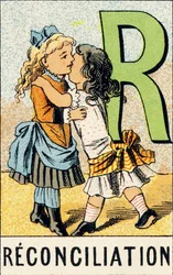 R: Reconciliation - Engraving from ABCD des Petites Filles. Pellerin & Cie, printer-publisher, Epinal, circa 1890. Series A