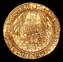 Rare Coin, England Gold Spur Ryal, King James I on Ship with Shield