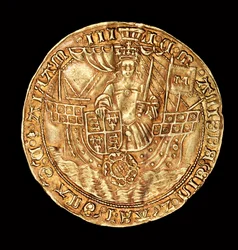 Rare English Coin, Gold Ryal, Queen Mary (Bloody Mary) in ship with sword and shield