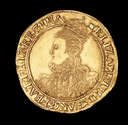 Rare English Coin, Portrait of Queen Elizabeth I, Gold Pound