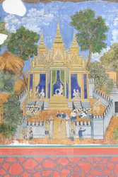 Reamker Frescoes Adorning the Walls of the Royal Palace Complex in Phnom Penh, Cambodia