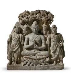 Relief Triad Of Buddha Shakyamuni With Bodhisattvas, 3rd-4th Century