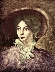 George Sand - after the painting by E. Delacroix French novelist (1804-1876). Involved with Chopin. Colourised