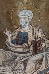 Saint Peter Mosaic inside the cathedral Santa Maria Nuova, 12th century, Monreale, Sicilia
