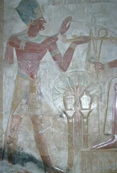 Seti I Offering Incense to Horus, Temple of Seti I, Egyptian New Kingdom, XIXth Dynasty, c.1318 BC