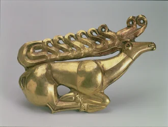 Shield emblem in the form of a recumbent stag, Scythian, late 7th-early 6th century BC