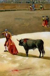 Sport. Bullfighting. The Matador thrusting the sword: the estocada. Illustration, Germany, c.1920.