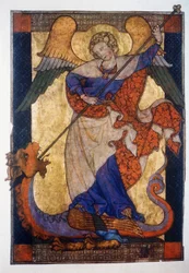St Michael Defeating the Dragon - Parchment, c.1330, Staatliche Museen Kupferstichkabinett, Berlin
