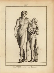 Statue of Bacchus, the Roman God of Wine, and a Young Faun