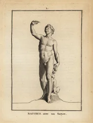 Statue of Bacchus, the Roman God of Wine, Naked with a Satyr