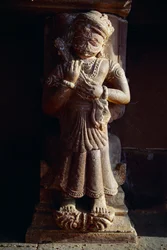 Stone Statue of 18th Century Playing Ravanhathd or Veena