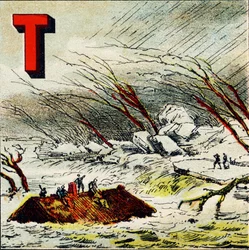 T: Torrent. A very rapid water current produced by the steep slope of a terrain - Engraving from Geographical Alphabet. Guerin-Muller et Cie, publishers, Paris